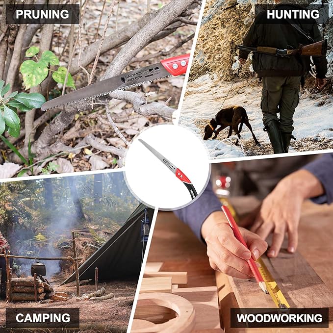 HAUTMEC 12" Pruning Hand Saw, A Pull Stroke Saw with Straight SK5 Steel Blade, Trapezoidal Teeth and Scabbard, for Pruning, Woodworking, Sharp Stone Series, HT0305