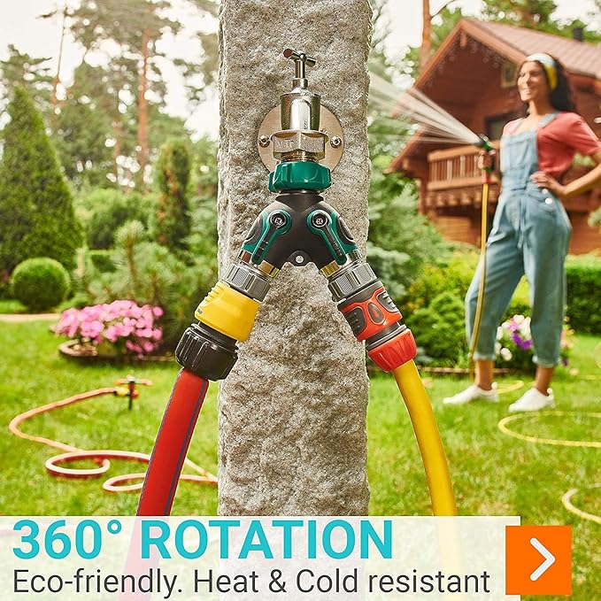 Garden Hose Splitter 2 Way Heavy Duty, Strong & Durable Garden Y Hose Splitter Connector Metal Body, Faucet Splitter, Hose Adapter, Water Tap Outdoor, Two Way Double Dual Hoses Splitter