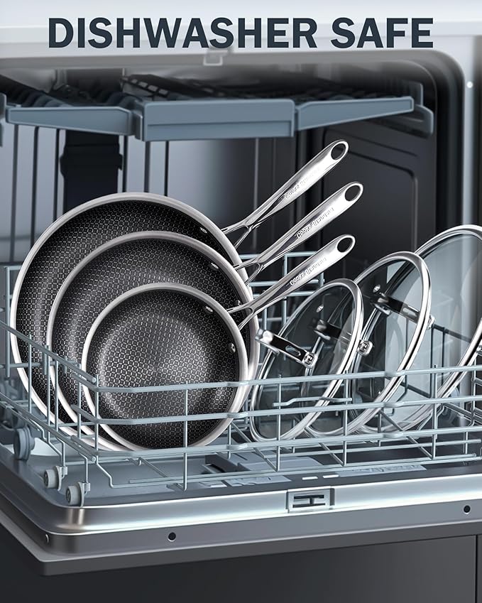 Cooks Standard Hybrid Nonstick Frying Pan, 10-Inch Skillet, Multi-Ply Clad Stainless Steel Fry Pan with Tempered Glass Lids, Oven Safe, Compatible with All Stovetops