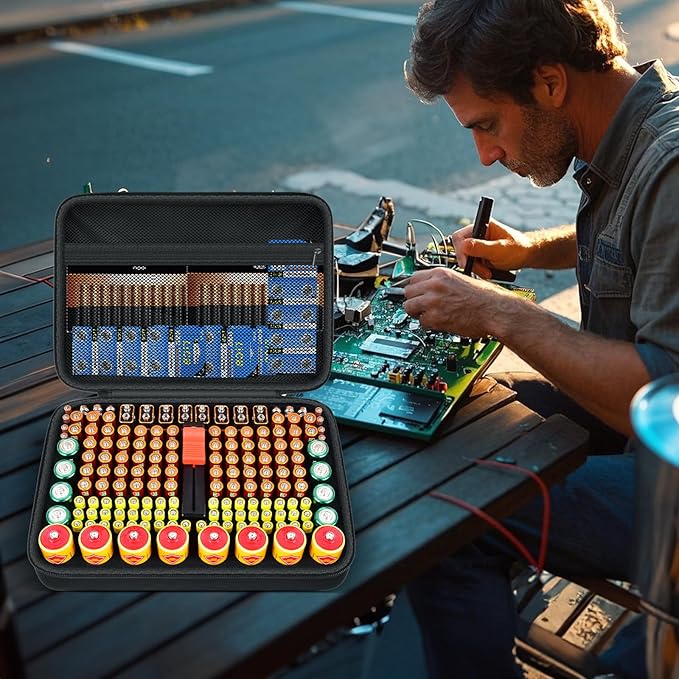 Battery Organizer Storage Case with Tester, Batteries Holder Box Carrying Container Bag, Garage Vault Organization Holds 162+ Battery Variety Pack AA AAA AAAA C D 9V 3V Lithium(No Batteries) (Black)