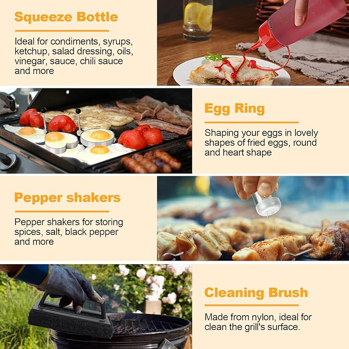 Griddle Accessories Kit, 28 PCS Flat Top Grill Accessories for Blackstone and Camp Chef, Metal Spatula Set with Burger Press, Melting Dome, Tongs, Scraper, Carry Bag for Outdoor Grilling BBQ