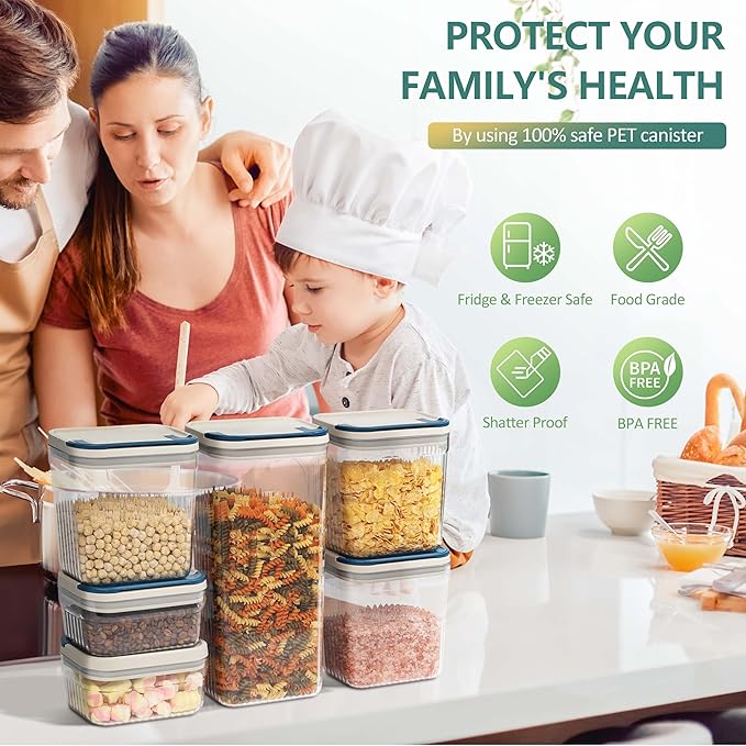 Flip-Lock Airtight Food Storage Containers 4-PC (0.6 Qt*2+1.6 Qt+3.4 Qt), Leakproof Ring Seal Top, Anti-Slip Plastic Pantry Canister for Flour Sugar,Cereal,Coffee,Dog Treat, White