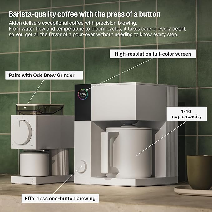 Fellow Aiden Precision Drip Coffee Maker, Thermal Carafe, Perfect Temperature Control, Bloom Cycle, Single Serve to 10 Cup Capacity, Matte White