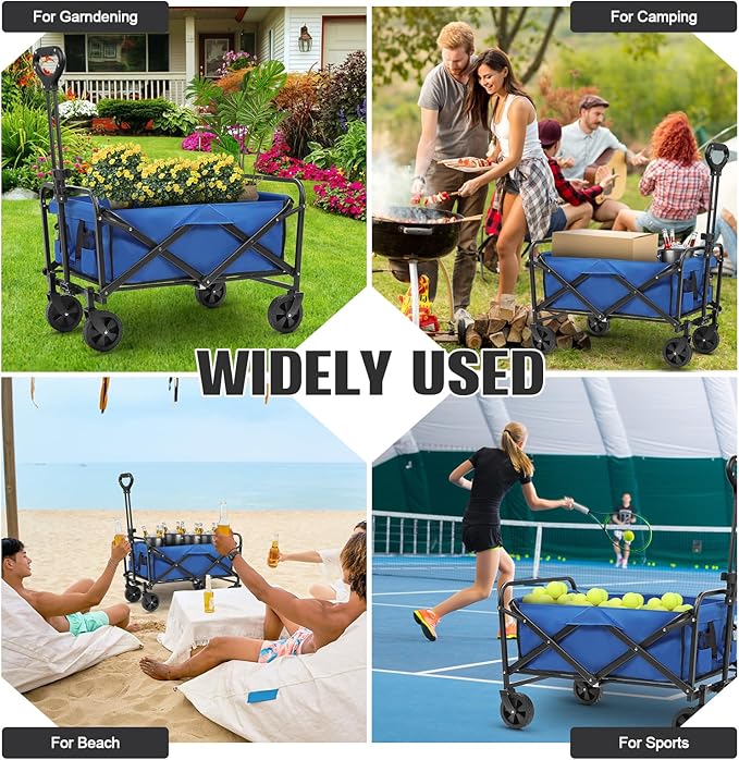 Beach Wagon with Big Wheels for Sand,Collapsible Folding All Terrain Utility Wagons Carts Foldable with Brakes for Sand Camping Sports Outdoor.