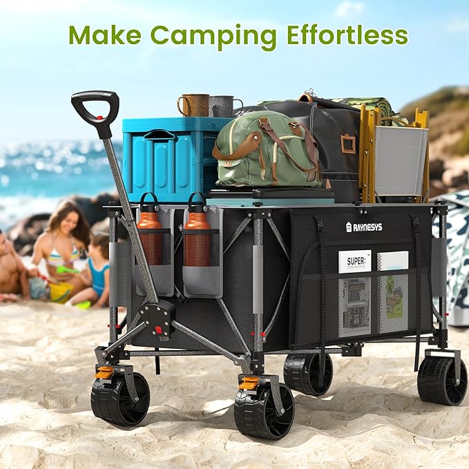300L Collapsible Wagons Cart with Wheels Foldable, 440lbs Heavy Duty Folding Wagon, Upgraded Effortless Elegance, Foldable Wagon for Sports Beach Grocery Camping, Black & Gray