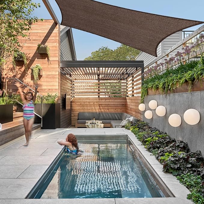 14' x 15' Brown Outdoor Sun Shade Sail Canopy ??UV Resistant Permeable Awning Fabric for Patio, Garden, Backyard, Pergola, Carport, Lawn Shelter Cover