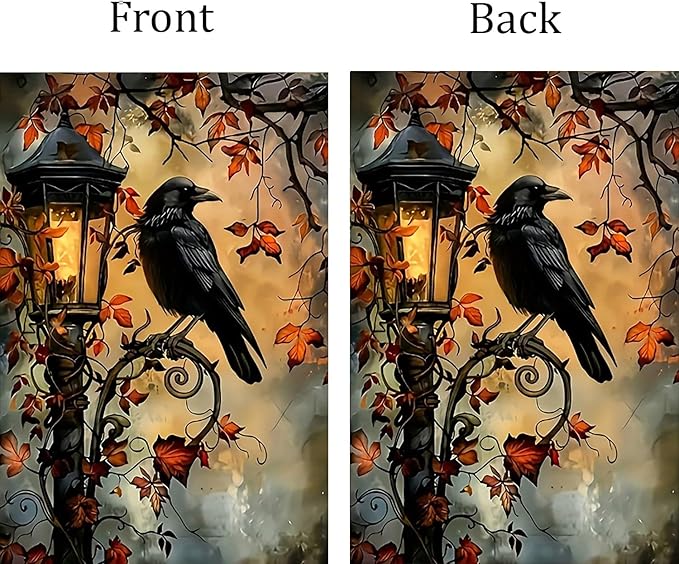 Halloween Garden Flag for Outside 12x18 Inch Double Sided, Crow Small Yard Flags for Outside, Halloween Outdoor Flag Front Porch Decorations for Home