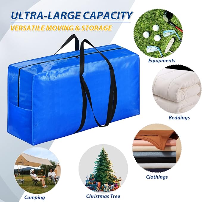 155 Gallon Extra Large Storage Bags, Zippered Outdoor Cushion Furniture Storage Bag with Handles,Jumbo Large Moving Bags Heavy Duty, Christmas Tree Bag, 60x30x20 inch - 1PACK