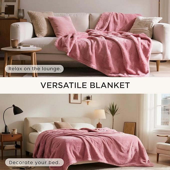 gogobunny Waterproof Bed Blanket, Reversible Sherpa Fleece Throw Blanket for Dog Puppy Cat, Furniture Cover Protects Bed Couch Sofa from Liquid Pee and Pet Fur (Pink, 60x80 inches)