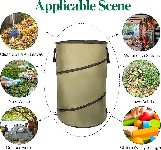 Collapsible Lawn and Leaf Bag Pop-Up Trash Can/Recycle Bin Leaf Waste Bag Outdoor Leaf Bin, 30 Gallon Collapsible Garden Bag for Lawn Yard Garden Camping with Handle(2 Pack)