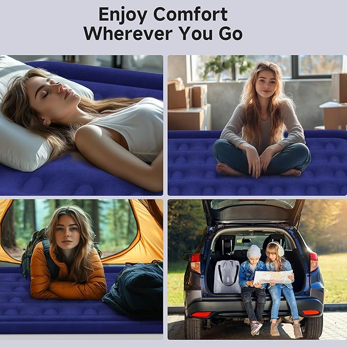 Air Mattress Queen with Built-in Pump 18", Comfortable Self-Inflating Air Mattress with High-Speed Pump, Durable Blow Up Mattress Queen with Storage Bag for Guests, Camping, Travel