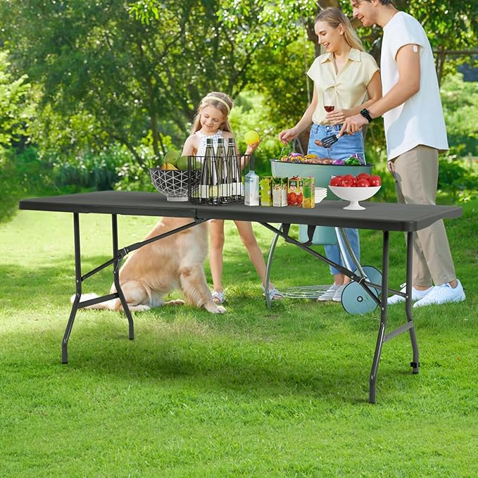 BestOffice Outdoor Folding Camping Table Plastic Table Portable Square Height Dining Table Perfect for Picnics,Parties,Party and Camping,Black