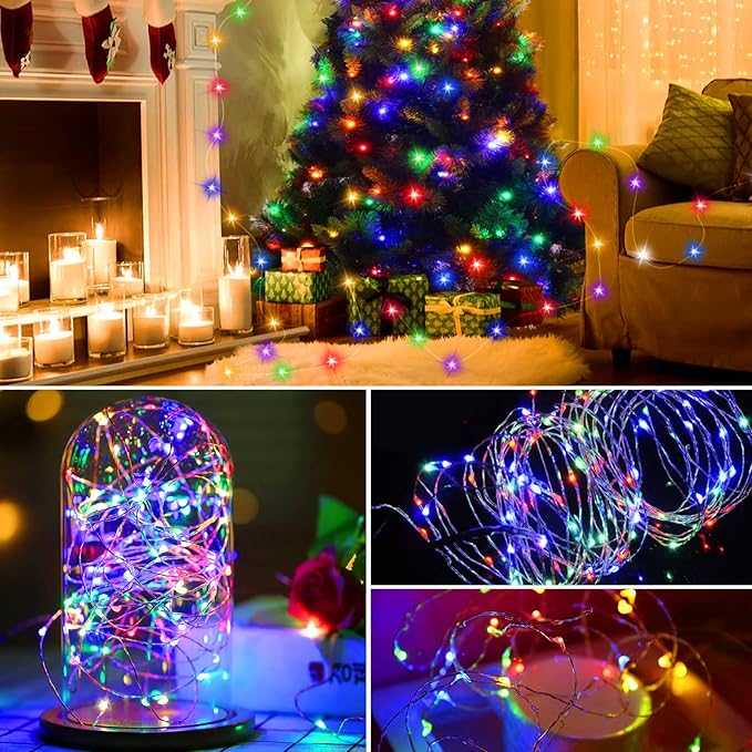 50LED Fairy Lights USB & Battery Powered, 16Ft Mutilcolor Fairy String Lights with 8 Modes & Timer, Cuttable Copper Wire Waterproof Twinkle Light Indoor Outdoor for Bedroom Wedding Christmas Decor