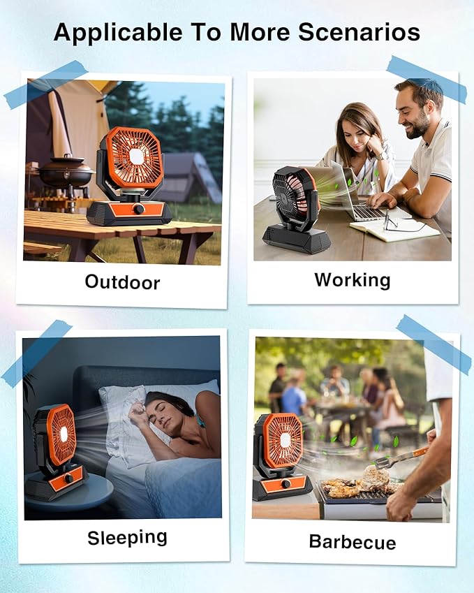 Portable Camping Fan with 20000mAh Rechargeable Battery, USB-C Battery Powered Fan for Indoor Outdoor Use, Ultra Quiet Battery Operated fan for Travel, Tent, Beach, Picnic, BBQ, Desk, Home