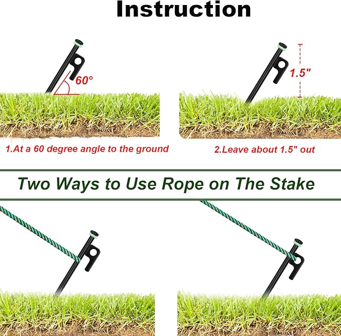 16Pcs 12in Tent Stakes, Heavy Duty Tent Stakes with Storage Pouch, Forged Steel Metal Stake for Tent Used on Rocky Place, Grassland, Dessert(16Pcs, 12in, Diameter 1/4")