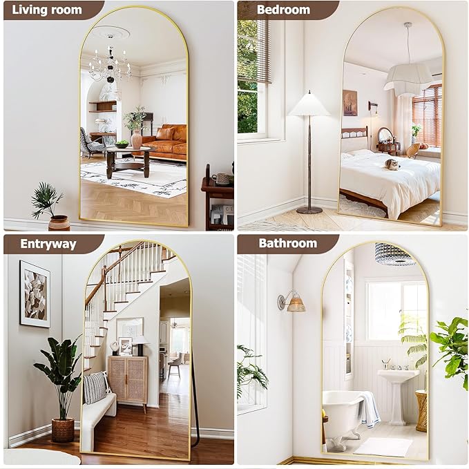 41"x81" Extra Large Arched Full Length Mirror - Leaning Mirror Arch Wall-Mounted Mirrors - Aluminum Alloy Frame Modern Simple Home Decor - for Living Room Bedroom Cloakroom