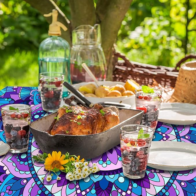Fitted Picnic Table Cover with Bench Covers Vinyl Waterproof Elastic Edges Fitted Rectangle Tables Patio Tablecloth Camping Gear and Essentials Rv Accessories Road Trip Supplies Car Travel Must Haves