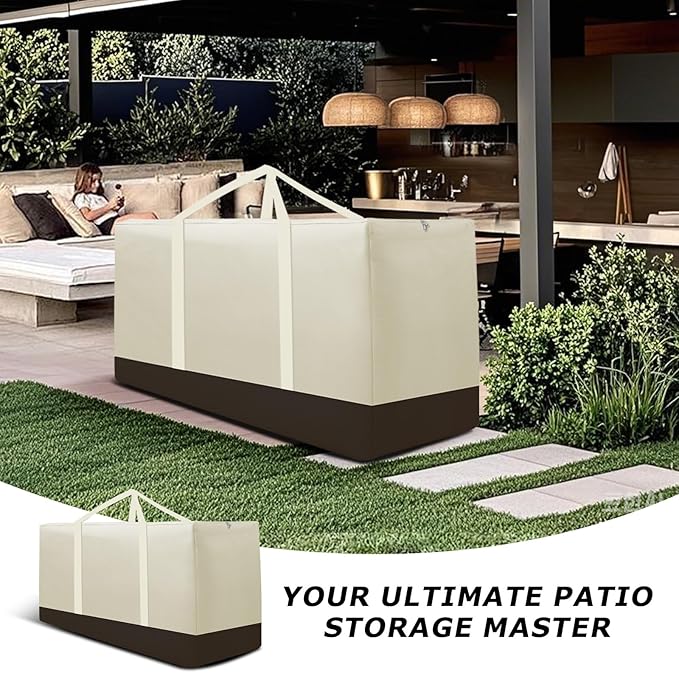 2 Pack Cushion Storage Bag Waterproof Outdoor Cushions Storage Bag 68" L x 30" W x 20" H Large Patio Furniture Cushion Storage Bags with Handle and Zipper (Beige, 2 Pack)