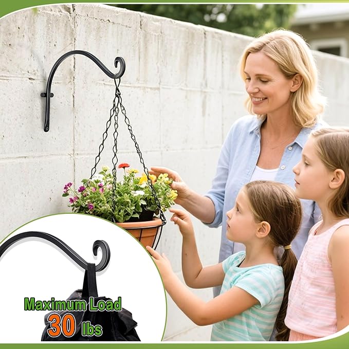 AJART Hanging Plant Hanger Outdoor: 12-Inch Bird Feeder Wall Hooks - Black Metal Plant Bracket Hook for Hanging Flower Baskets