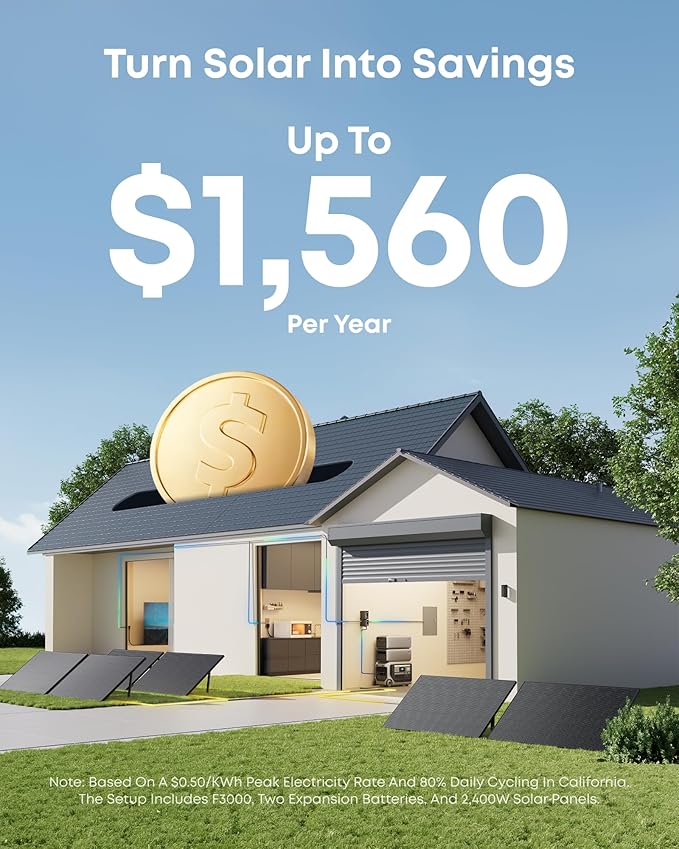 Anker SOLIX F3000 Portable Power Station with Home Backup Kit, 3,072Wh, 6,000W Recharging, Generator for Home Use, Expandable to 24kWh, Works with Generator, For Outages, Camping, RVs, and Emergencies