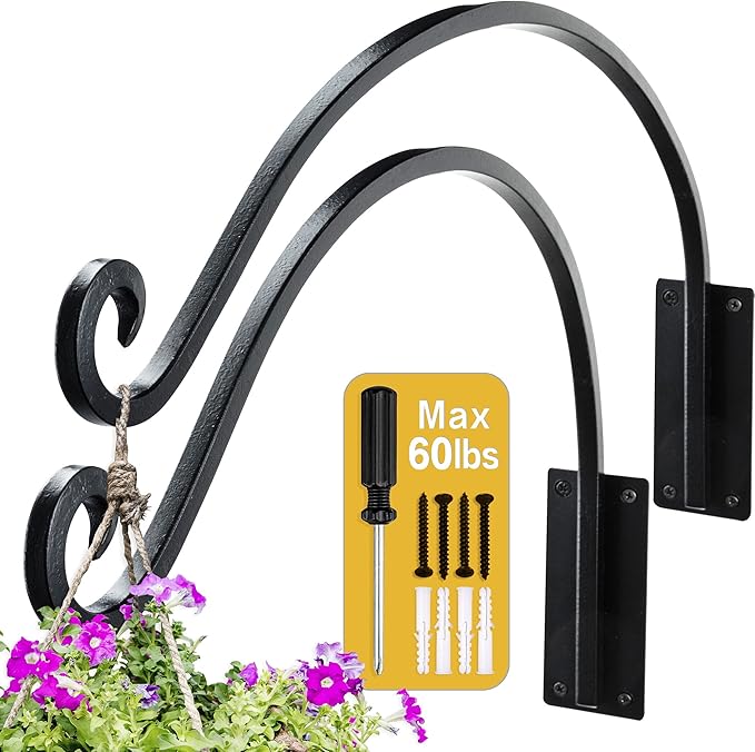 AJART Hanging Plant Hanger Outdoor: 2 Pieces Bird Feeder Wall Hooks - 16-Inch Heavy-Duty Plant Bracket Hook for Hanging Flower Baskets