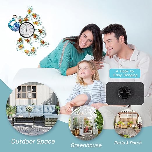 23 inch Outdoor Thermometer, Large Thermometer Outdoor Waterproof, Peacock Decorative Outdoor Thermometers, Outside Thermometer for Patio, Garden, Backyard, Living Room