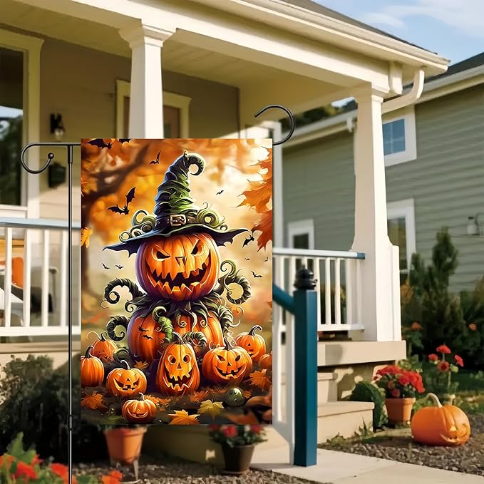 Halloween Garden Flag 12X18 Inch Double Side,Pumpkin Fall Yard Flag, Jack O Lantern Small Garden Flag,Yard Outdoor Flag for Holiday Outside Patio Decoration