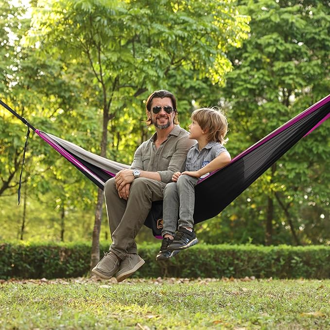 Camping Hammock, Portable Hammocks with Mosquito Net,Lightweight Nylon Parachute Hammock with 10ft Tree Straps,Camping Gear Must Haves for Travel Hiking Backpacking Beach Patio-Black&Pink