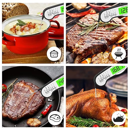 AWLKIM® Meat Thermometer Digital - Fast Instant Read Food Thermometer for Cooking, Candy Making, Outside Grill, IP67 Waterproof Kitchen Thermometer with Backlight, Stocking Stuffers for Men - Black