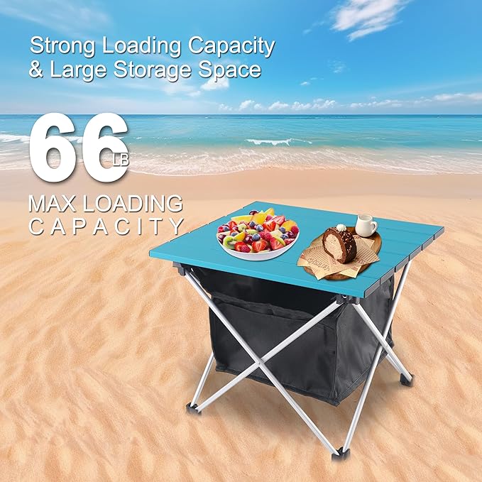 Grope Small Folding Camping Table with Aluminum Table Top, Beach Table for Sand with Carrying Bag,Prefect for Outdoor,Picnic,BBQ,Cooking,Festival