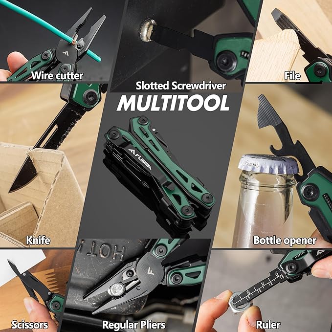 FLISSA 16-in-1 Multi Tool Pliers, Gift for Dad, Stainless Steel EDC Multitool with Pocket Knife, Belt Clip and Oxford Pouch, Self-locking Multipurpose Utility Multi-Tool for Camping Survival Outdoor