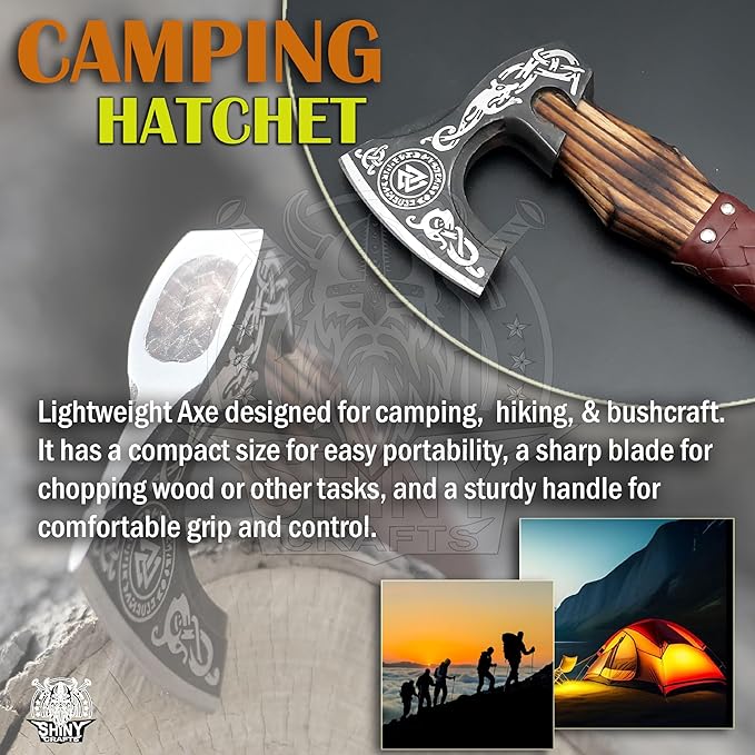 SHINY CRAFTS-Axes Handmade Viking Axe Hatchet Norse Axe-Custom Handmade Carbon Steel Axe Birthday Gift Birthday Gift for him with Premium Leather Sheath (VBA 07)