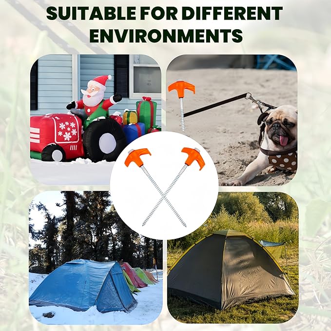 20 Pack 8" Screw in Tent Stakes Heavy Duty, Glow in The Dark Metal Stakes with Hex Head Driver, Ground Anchors for Camping, Patio, Awning, Canopy, and Windy Conditions