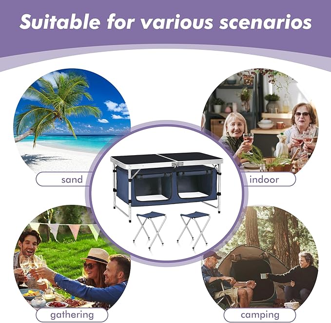 Camp Field Camping Folding Aluminum Table with Adjustable Legs for Outdoor Travel Beach, Backyards, BBQ, Party and Picnic Foldable Table