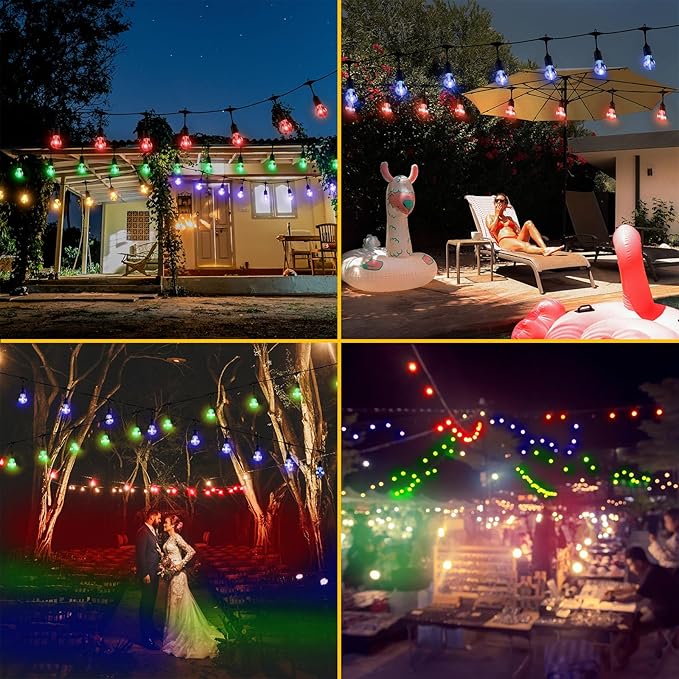 Auroraworld Outdoor String Lights RGB, 48FT Dimmable Patio String Lights with Shatterproof Edison Bulbs, Remote, Commercial Lights for Cafe, Patio, Yard, Party