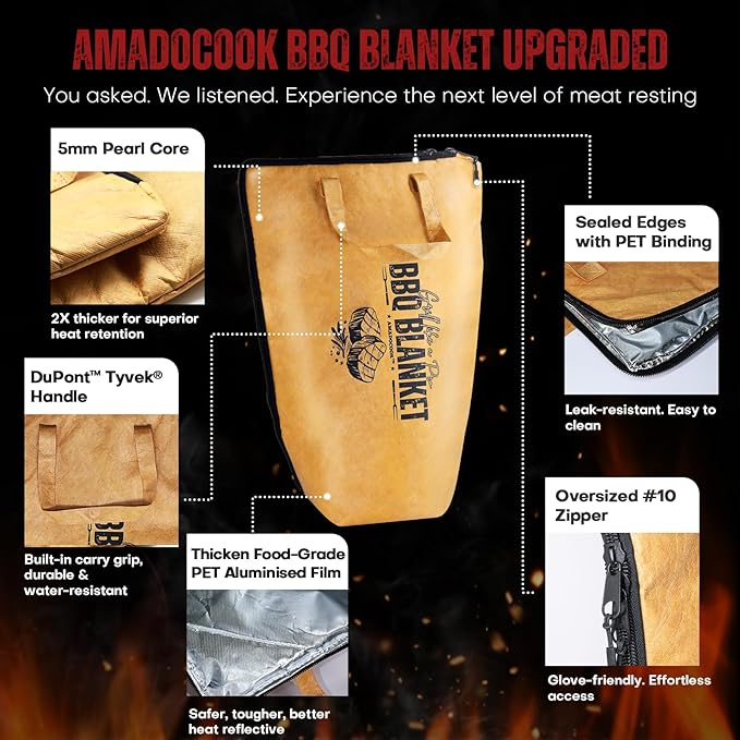 AMADOCOOK™ BBQ Blanket for Resting Meat - Reusable Insulated Meat Resting Bag for Moisture Retention and Tender BBQ - Heavy-Duty with Wide Mouth for Large Brisket, Turkey