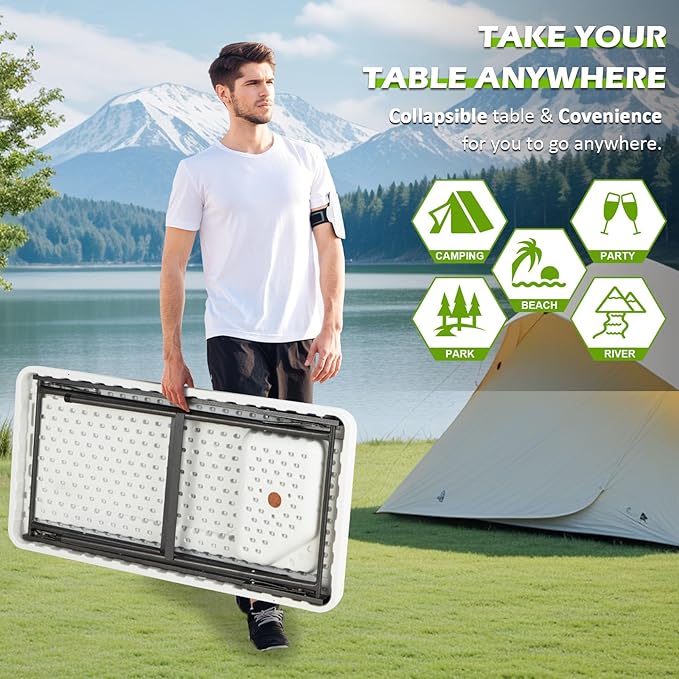 Folding Fish Cleaning Table with Collapsible Bucket, Portable Outdoor Fillet Station Camping Sink Table with Faucet, Drainage Hose & Sprayer, Grid Rack, Knife Groove for Picnic Fishing
