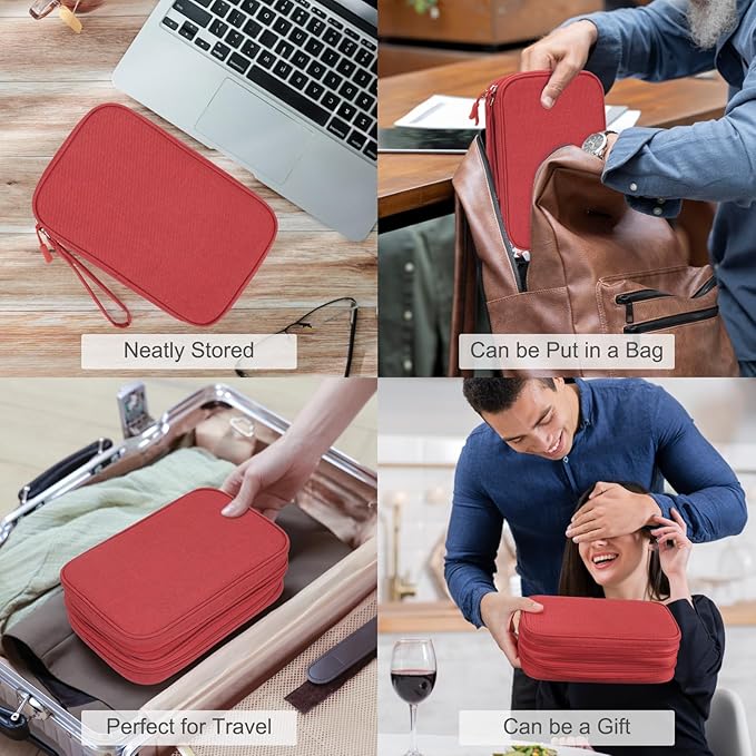 FYY Electronic Organizer, Large Travel Cable Organizer Bag Pouch Electronic Accessories Carry Case Portable Waterproof Double Layers All-in-One Storage Bag for Cable, Cord, Charger, Phone, Red