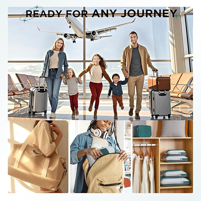 8 Set Compression Packing Cubes for Travel Essentials,Compressible Expandable Packing Cubes for Suitcase,OlarHike Luggage Organizer Bags for Travel,Handy Helper for Organizing Clothes(Dark Blue Green)