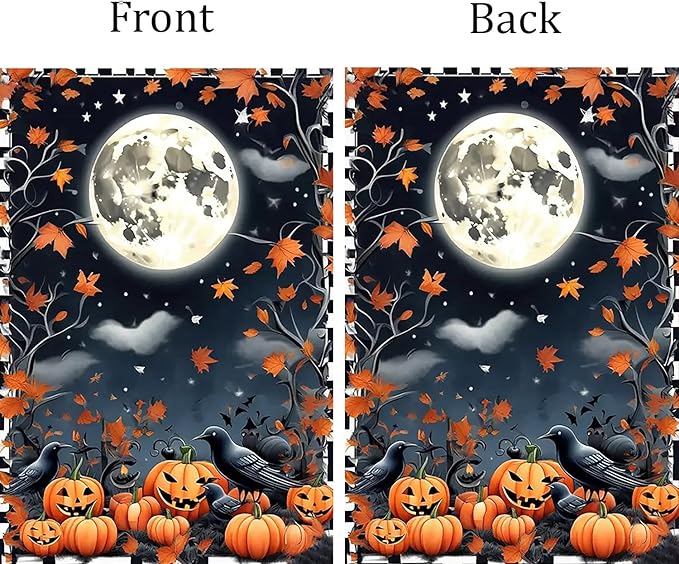 Halloween Garden Flag for Outside 12x18 Inch Double Sided, Crow Pumpkin Small Yard Flags for Outside, Outdoor Welcome Flag Front Porch Decorations for Home