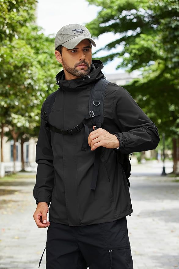 COOFANDY Men's Rain Jacket Waterproof With Hood Lightweight Packable Shell Raincoat Windbreaker For Cycling Golf Travel