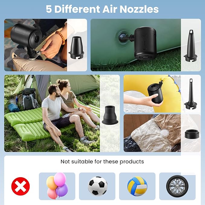 Portable Air Pump for Inflatables, 6000 mAh Rechargeable Air Mattress Pump, 4.5kPa Quick-Fill Inflate Deflate Pumps for Outdoor Camping, Pool Floats, Air Mattress Beds, Swimming Ring