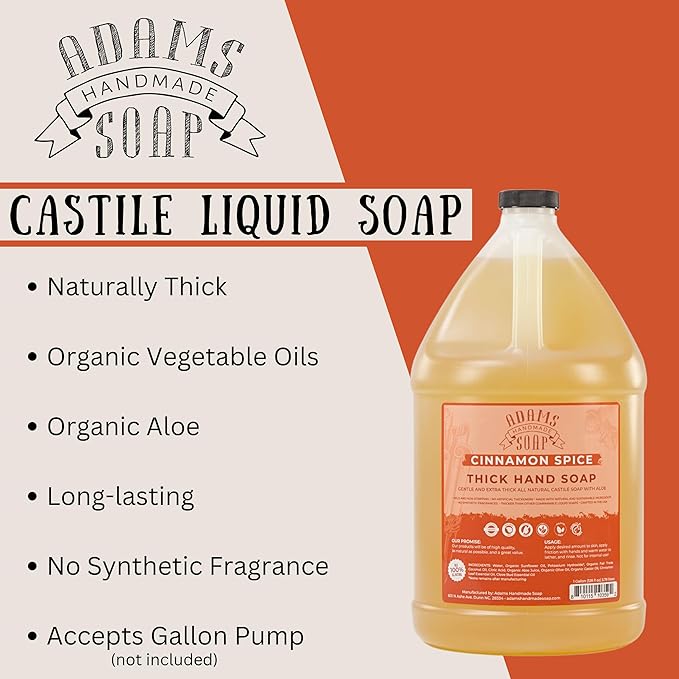 Adams Handmade Soap Thick Organic Castile Liquid Hand Soap 1 Gallon Refill - Cinnamon Spice