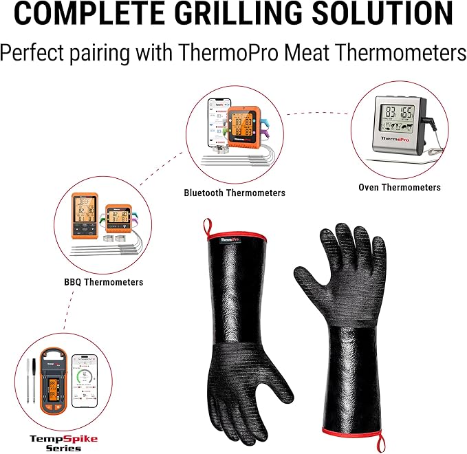 ThermoPro 932°F Heat Resistant BBQ Gloves, 17" Waterproof Oven & Grill Gloves, Oil & Slip-Resistant Neoprene Grill Mitts for BBQ, Fire Pit, Rotisserie, Smoker Accessories Gifts for Men and Women
