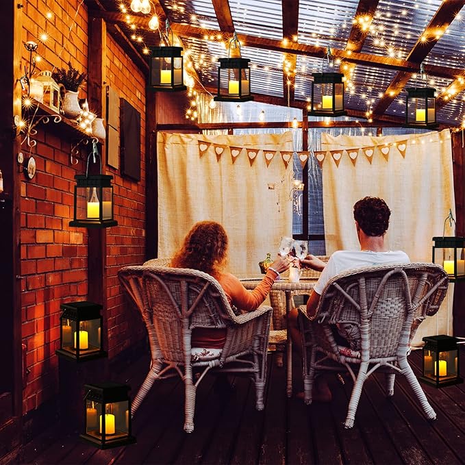 Yexiya 18 Pcs Hanging Solar Lanterns Outdoor Garden Candle Lights Black Waterproof LED Solar Lanterns Lights for Garden Yard Deck