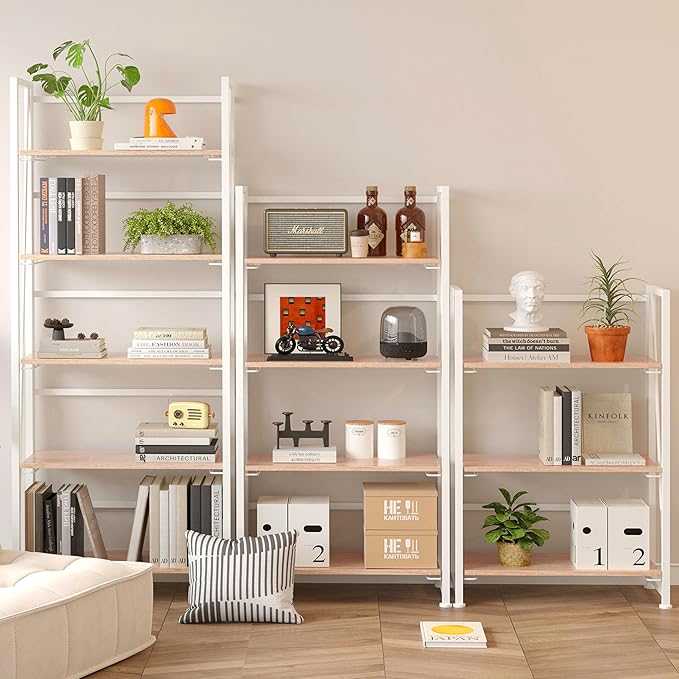 BHG Vintage Multifunctional Bookcase Folding Bookshelf, No-Assembly Plant Stand Storage Rack Shelves for Home Office (White, 4-Tier)