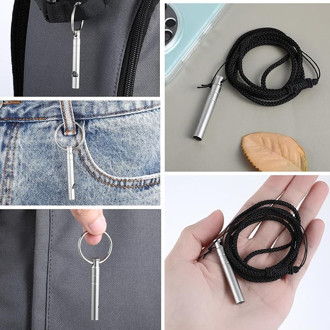 120dB Loud Whistle with Lanyard, Titanium Emergency Safety Tin Whistles Survival Whistle for Outdoor Camping Hiking, Lifeguard, Dog Training Whistles, 3 Pack 1.97 × 0.28 Inches