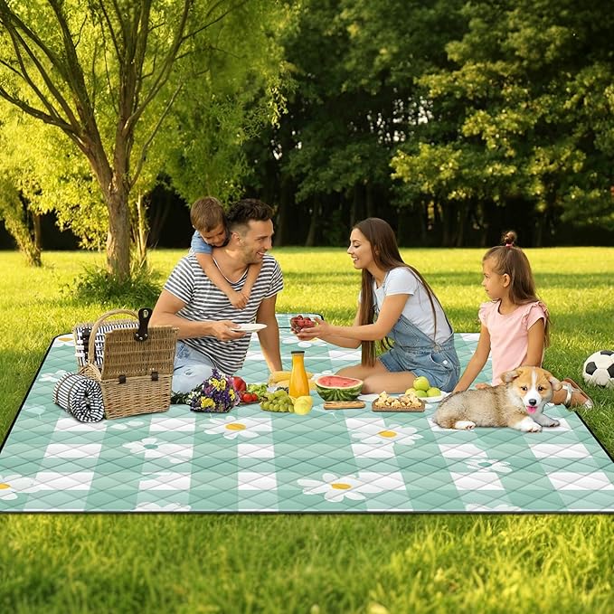 Extra Large Picnic Blanket Waterproof,80"x 80"Foldable Machine Washable Beach Blanket,Outdoor Blanket for 6-8 Adults,Suitable for Indoor Crawling,Park Beach,Camping,Hiking,Family Travel(Light green)