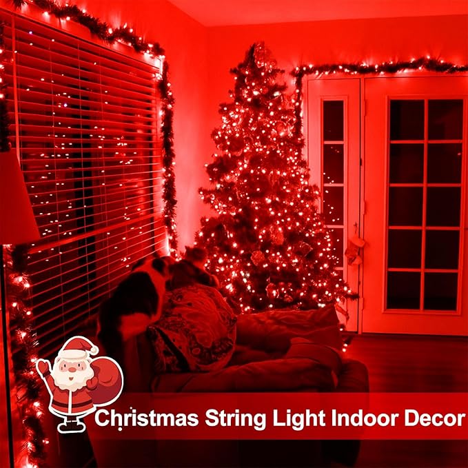 Extra-Long 144FT Solar String Lights for Outside, 2 Pack 400LED Solar Fairy Lights Outdoor, Waterproof Copper Wire with 8 Modes Twinkle Lights for Tree Garden Party Xmas Wedding Decor (Red)