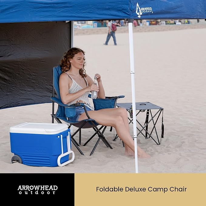 ARROWHEAD OUTDOOR 2-Pack Portable Folding Camping Quad Chair w/ 6-Can Cooler, Cup & Wine Glass Holders, Heavy-Duty Carrying Bag, Padded Armrests, Headrest & Seat, Supports up to 550lbs